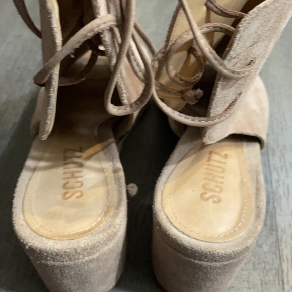 Schutz Binalia Lace Up Suede Block Heel Sandals size 6 - Picture 5 of 11
